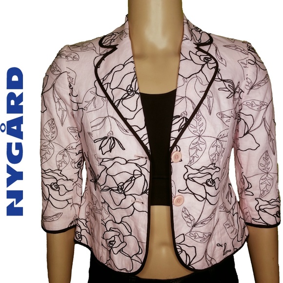 Peter Nygard Jackets & Blazers - Nygard Baby Pink Embroidered Linen Blazer SZ 6